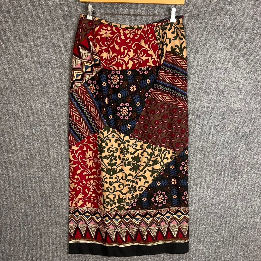 Harold's Maxi Skirt 100% Silk Womens 12 Multicolor Excellent Patchwork Print
